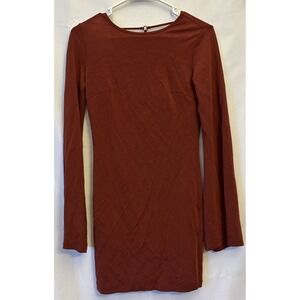 Forever 21 Women XS Burnt Orange Sheath Open Back Mini Bodycon Dress Bell Sleeve